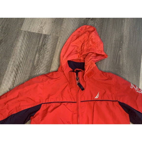 Nautica Boys Red Windbreaker Jacket Size 3T Full Zip Logo Sleeve Waterproof - Picture 2 of 5